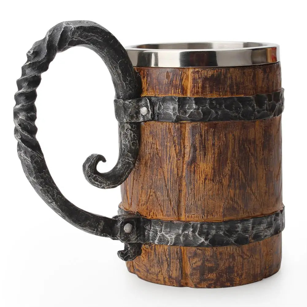 The Berserker’s Mug – Viking Wooden Tankard with Steel Rim