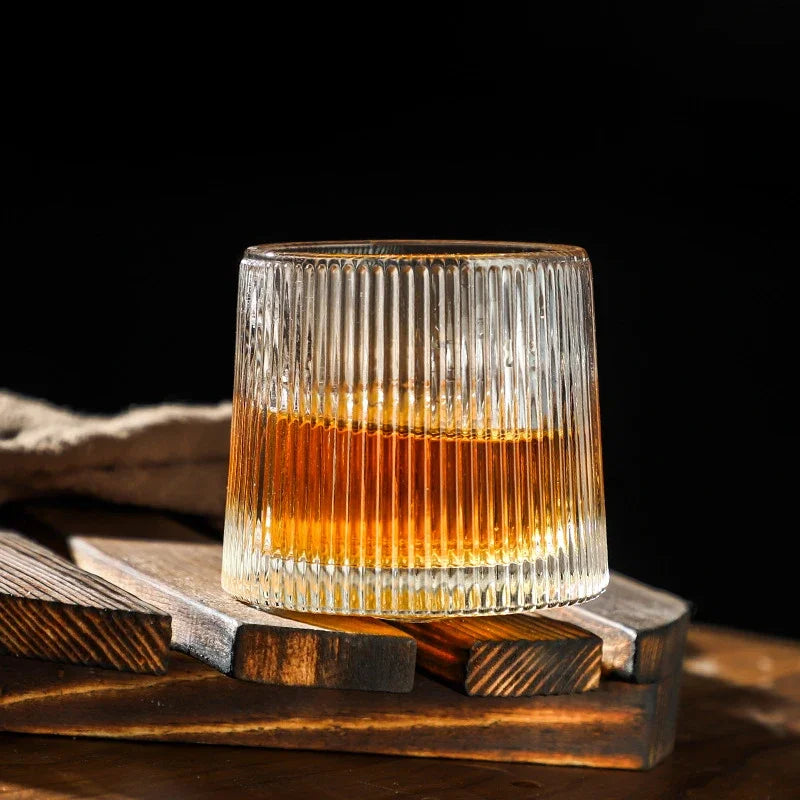 The Spinning Chalice – 200ML Rotating Whiskey Glass with Wooden Base