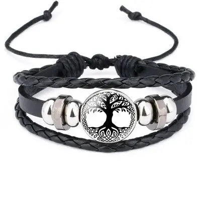 The Pathbound Talisman — Viking Leather Bracelet with Rune Medallion