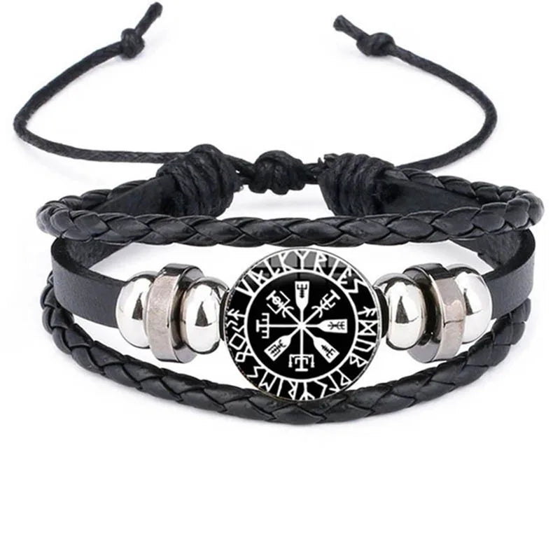 The Pathbound Talisman — Viking Leather Bracelet with Rune Medallion
