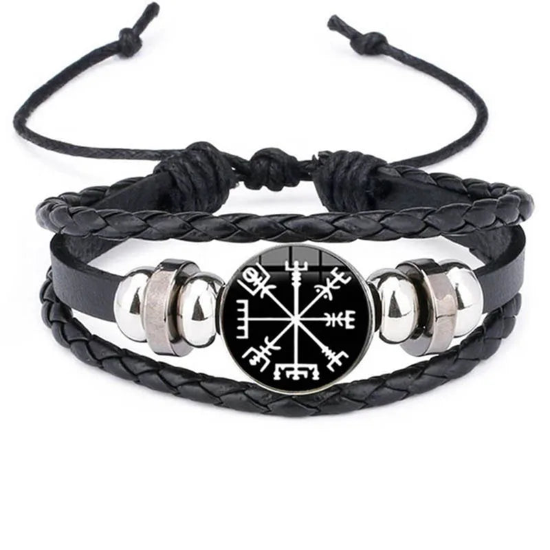 The Pathbound Talisman — Viking Leather Bracelet with Rune Medallion