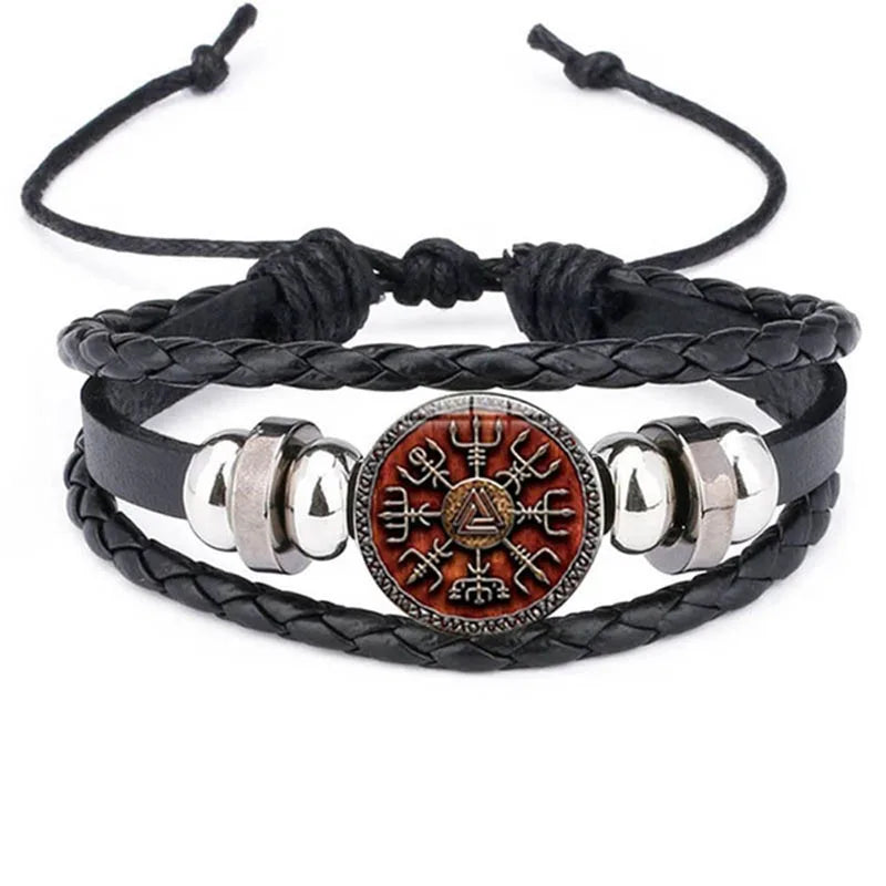 The Pathbound Talisman — Viking Leather Bracelet with Rune Medallion