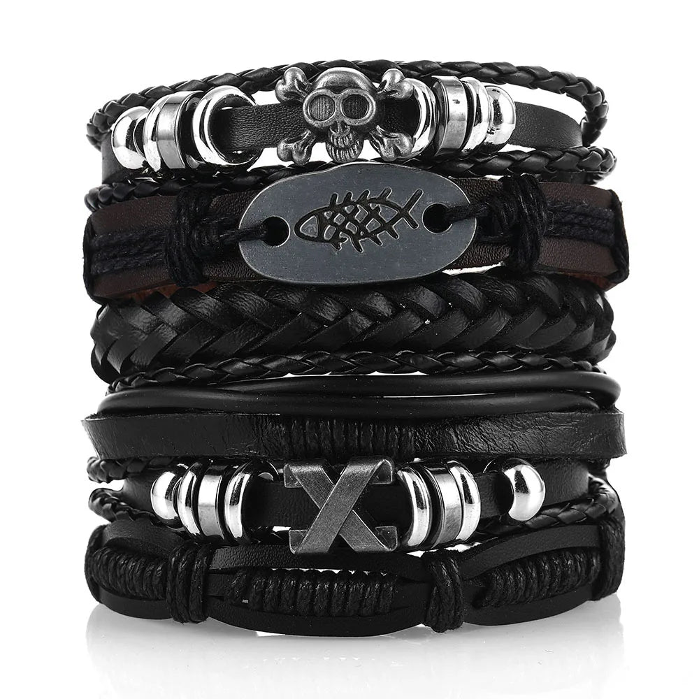 Valknut Bond – Leather Bracelet Stack for Lovers