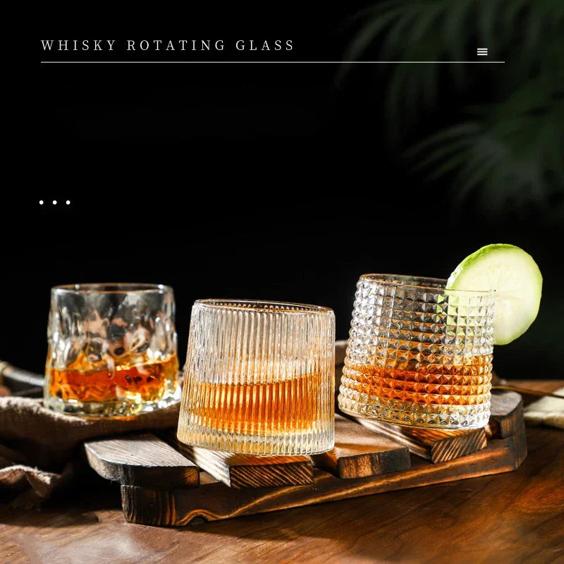 The Spinning Chalice – 200ML Rotating Whiskey Glass with Wooden Base
