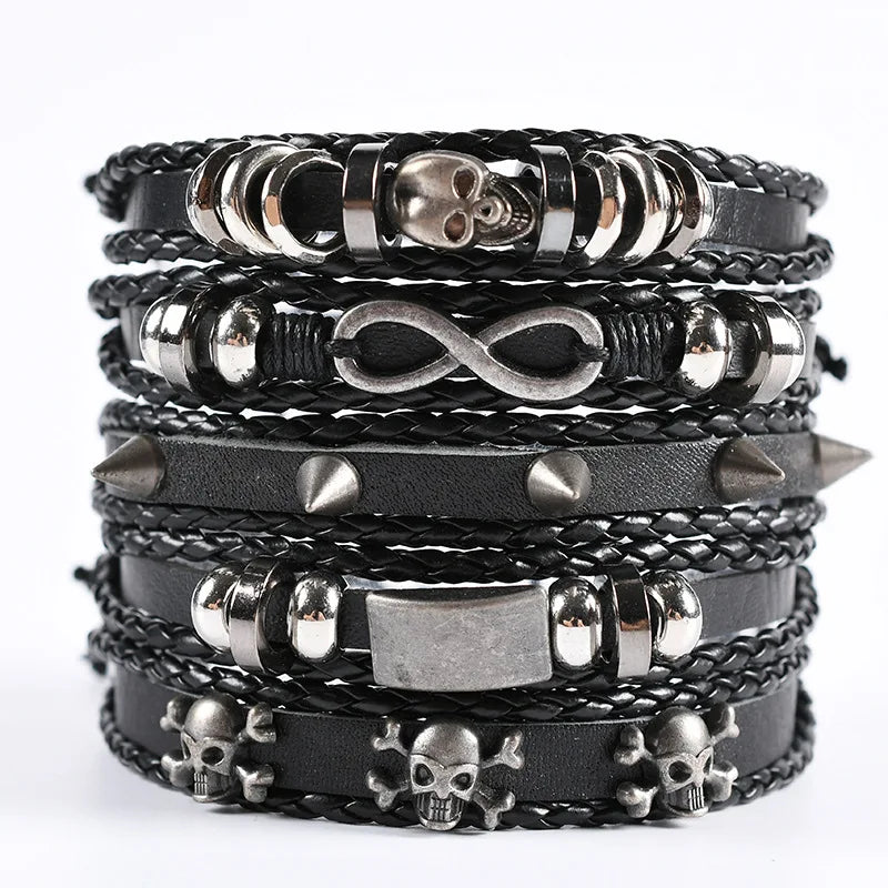 Valknut Bond – Leather Bracelet Stack for Lovers
