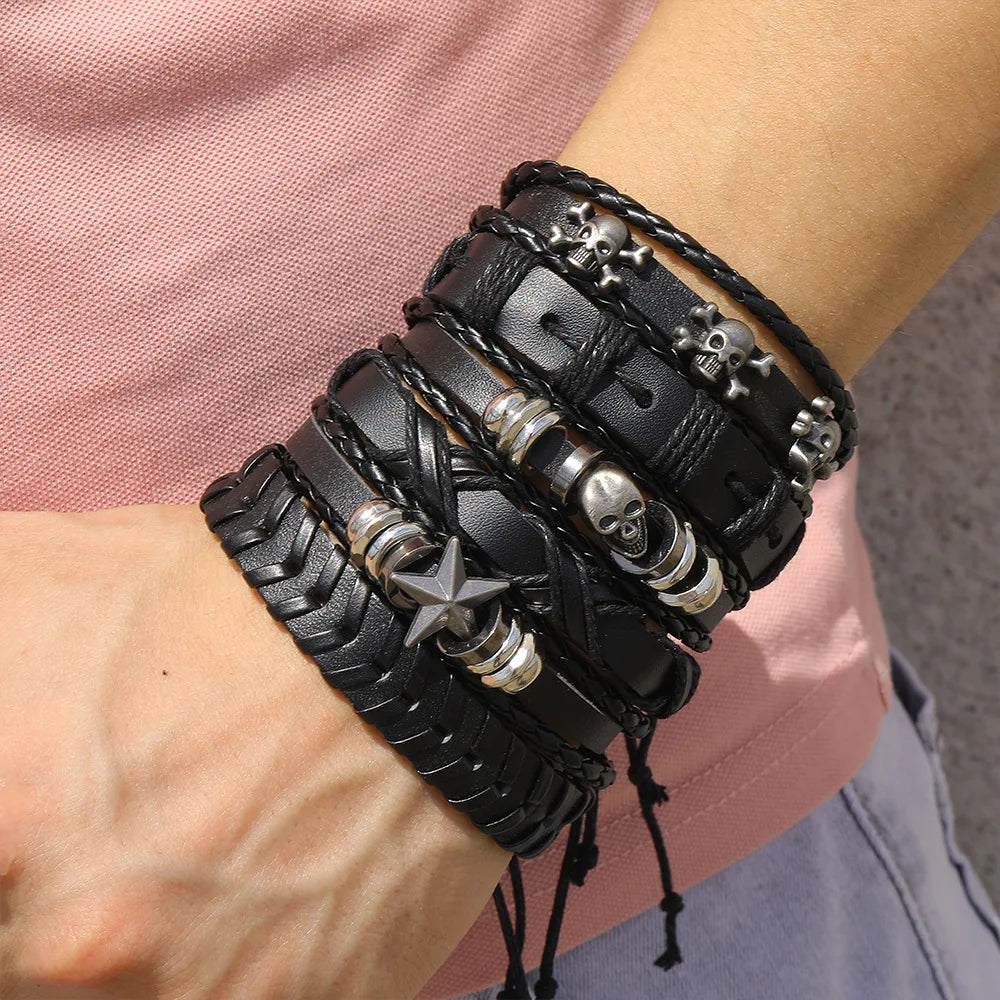 Valknut Bond – Leather Bracelet Stack for Lovers