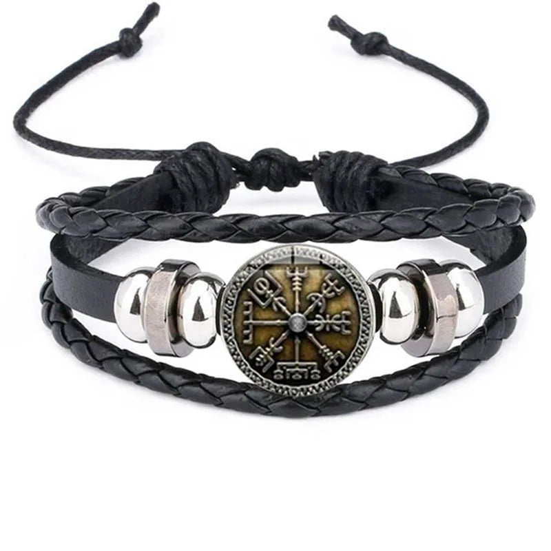The Pathbound Talisman — Viking Leather Bracelet with Rune Medallion