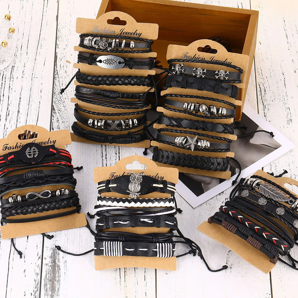 Valknut Bond – Leather Bracelet Stack for Lovers