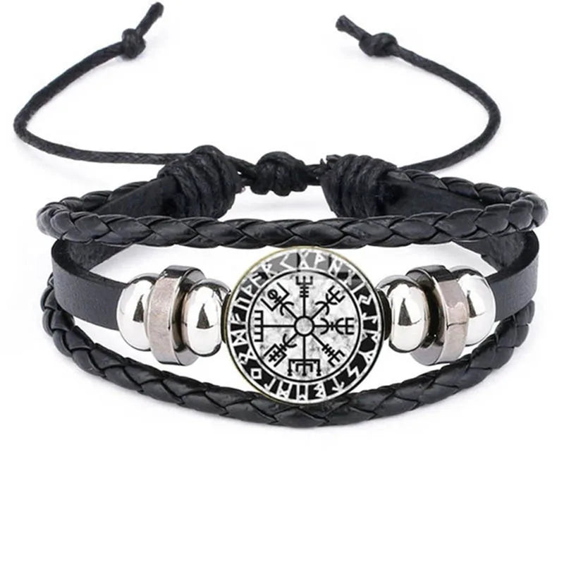 The Pathbound Talisman — Viking Leather Bracelet with Rune Medallion
