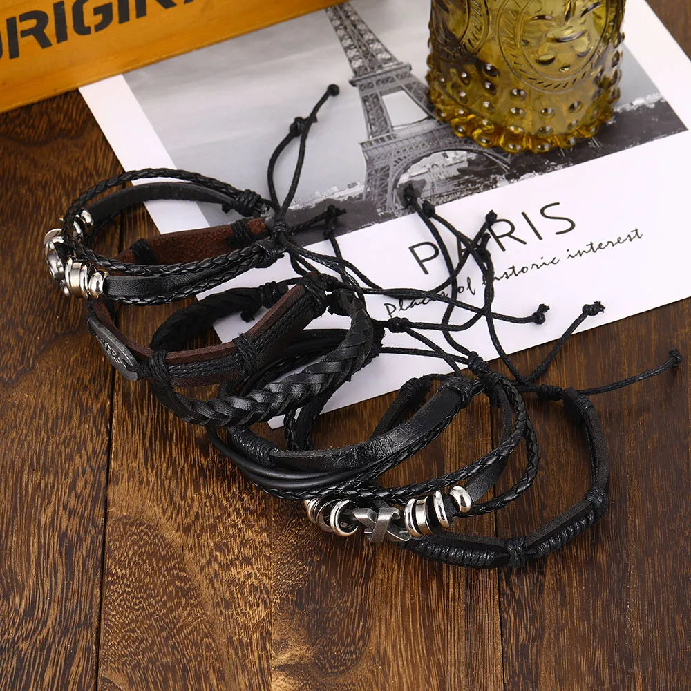 Valknut Bond – Leather Bracelet Stack for Lovers