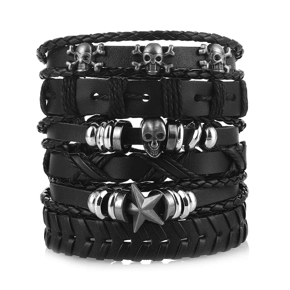 Valknut Bond – Leather Bracelet Stack for Lovers