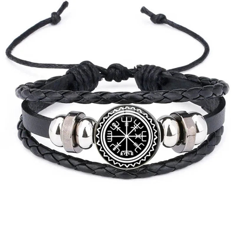 The Pathbound Talisman — Viking Leather Bracelet with Rune Medallion