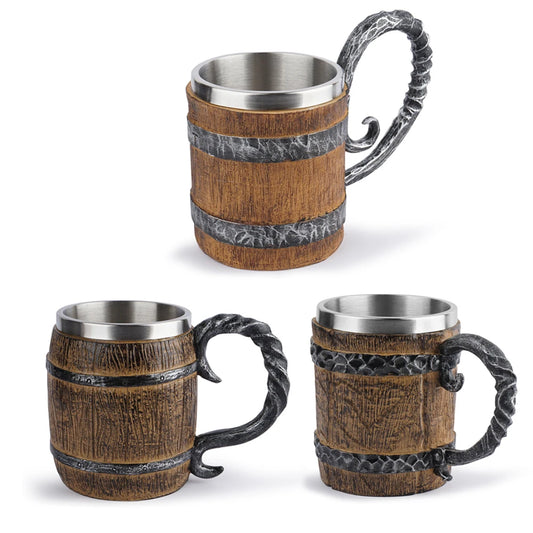 The Berserker’s Mug – Viking Wooden Tankard with Steel Rim