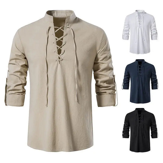 The Hearthshirt – Laced Collar Viking Linen Shirt
