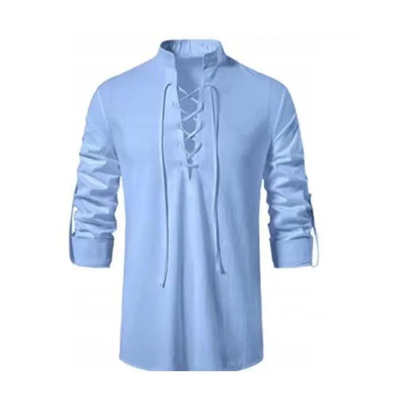 The Hearthshirt – Laced Collar Viking Linen Shirt