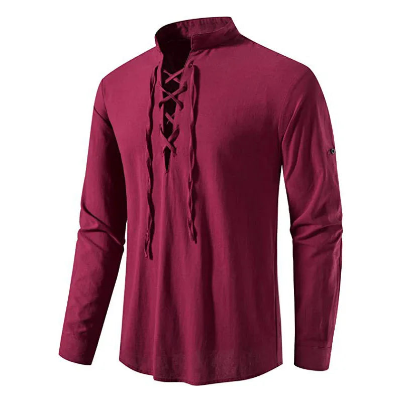 The Hearthshirt – Laced Collar Viking Linen Shirt