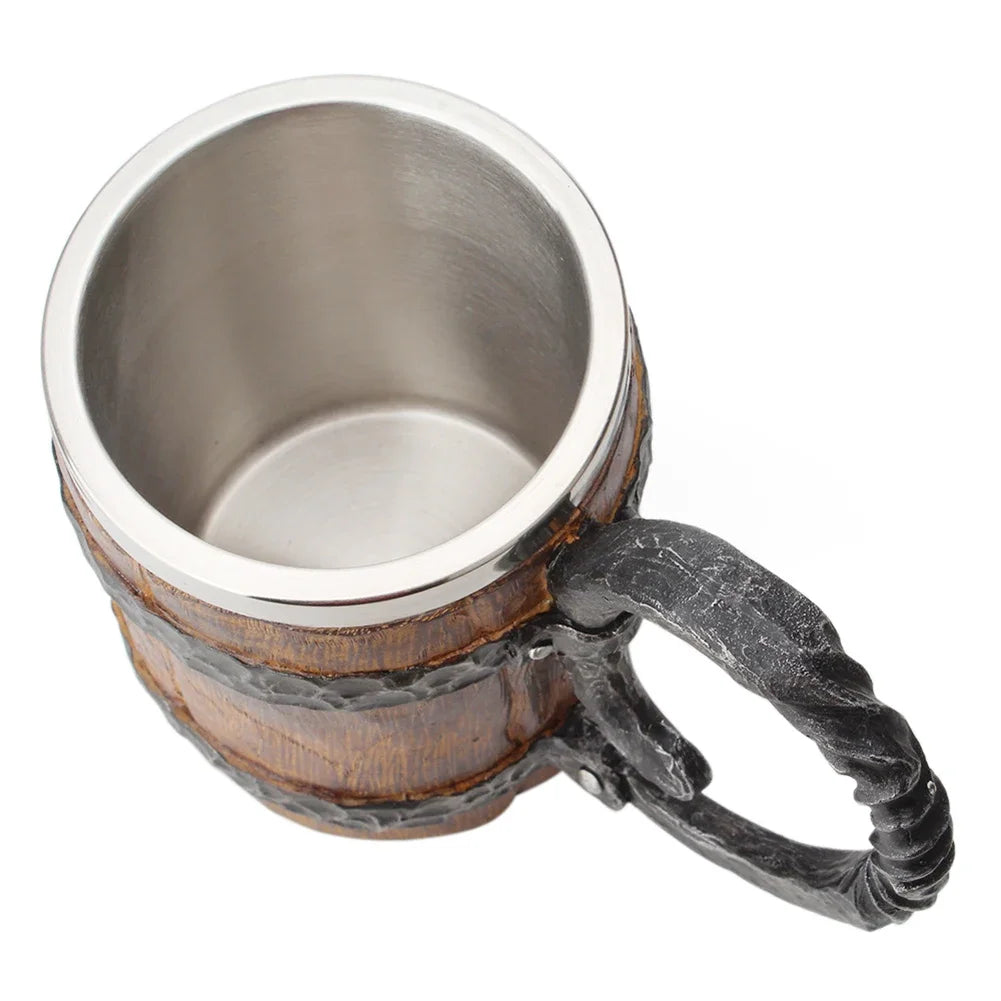 The Berserker’s Mug – Viking Wooden Tankard with Steel Rim