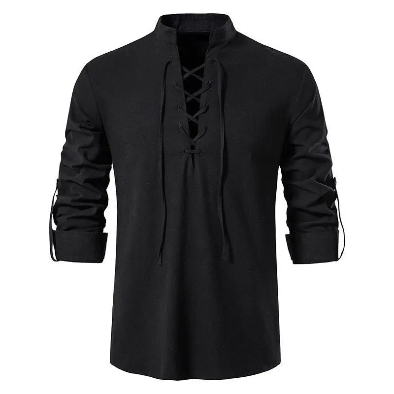 The Hearthshirt – Laced Collar Viking Linen Shirt