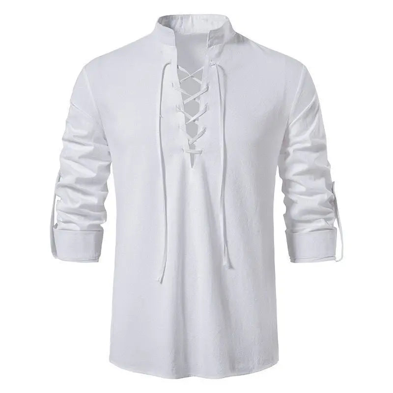 The Hearthshirt – Laced Collar Viking Linen Shirt