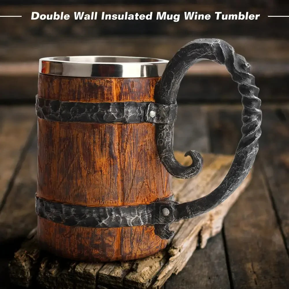 The Berserker’s Mug – Viking Wooden Tankard with Steel Rim