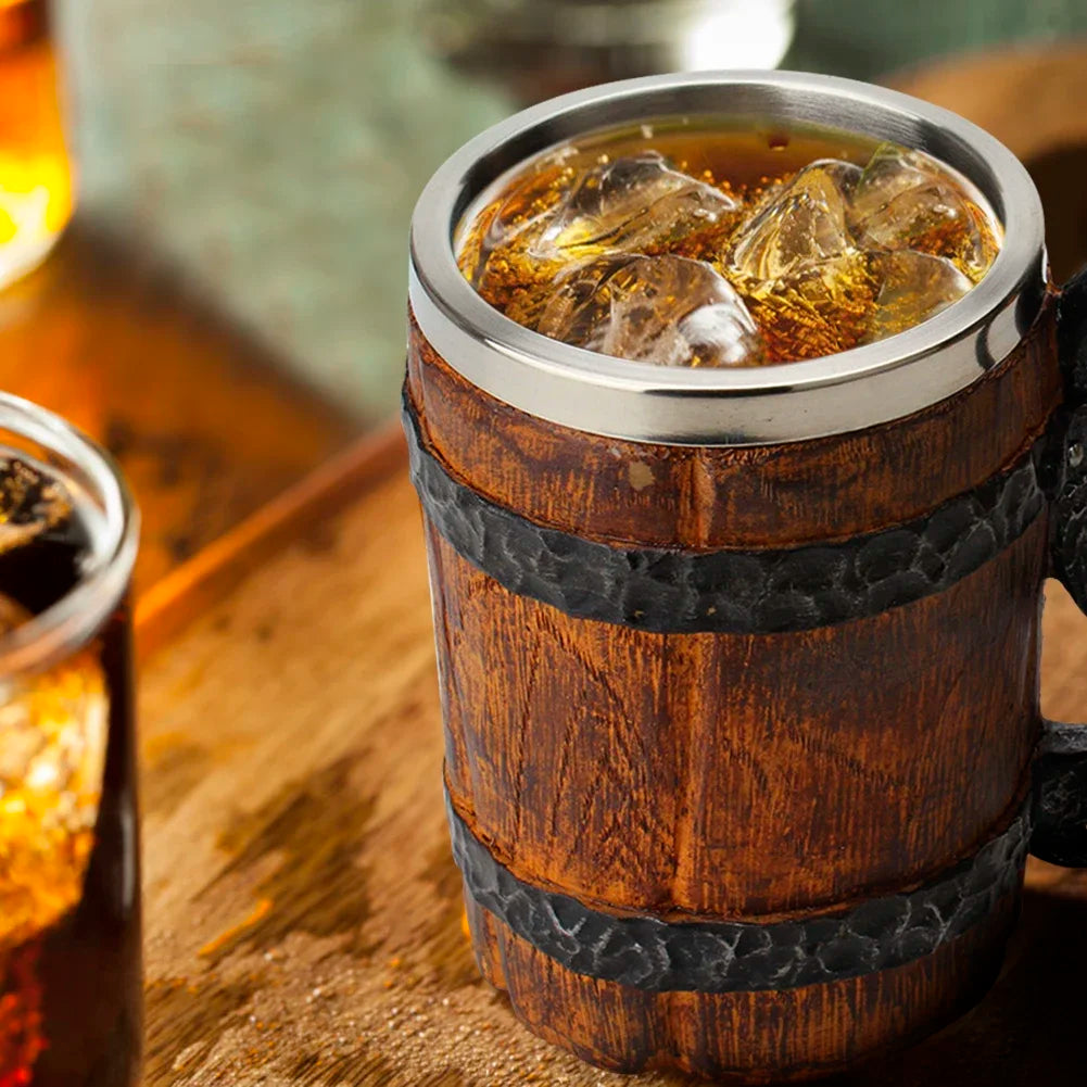 The Berserker’s Mug – Viking Wooden Tankard with Steel Rim