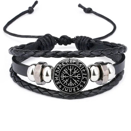 The Pathbound Talisman — Viking Leather Bracelet with Rune Medallion