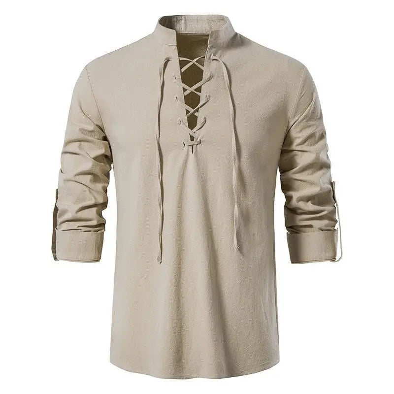 The Hearthshirt – Laced Collar Viking Linen Shirt