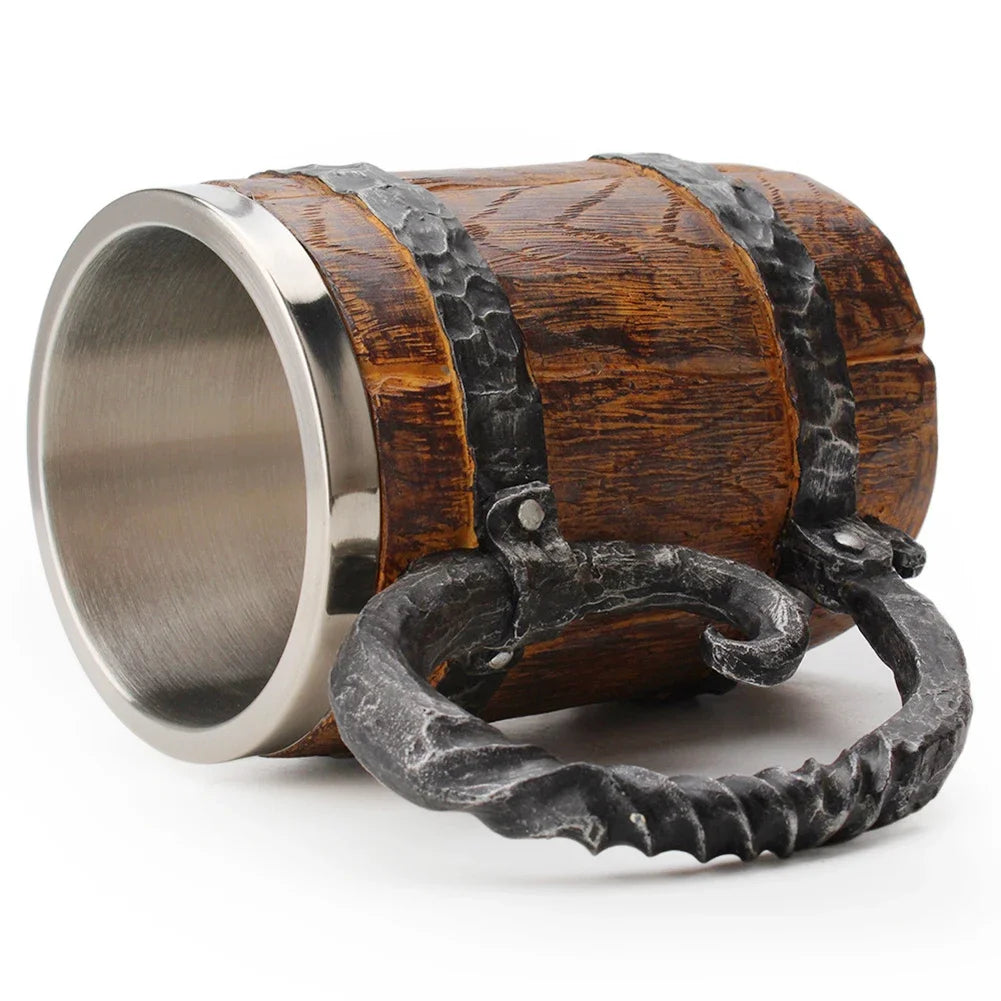 The Berserker’s Mug – Viking Wooden Tankard with Steel Rim