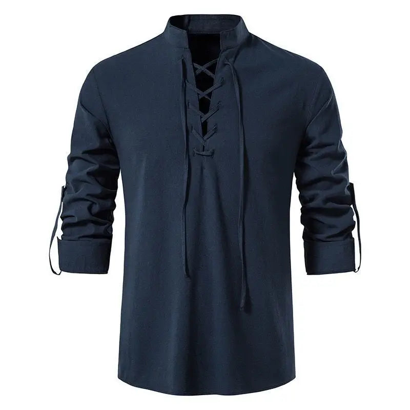 The Hearthshirt – Laced Collar Viking Linen Shirt