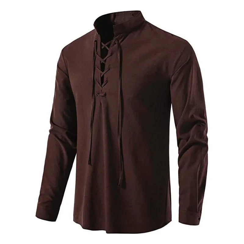 The Hearthshirt – Laced Collar Viking Linen Shirt