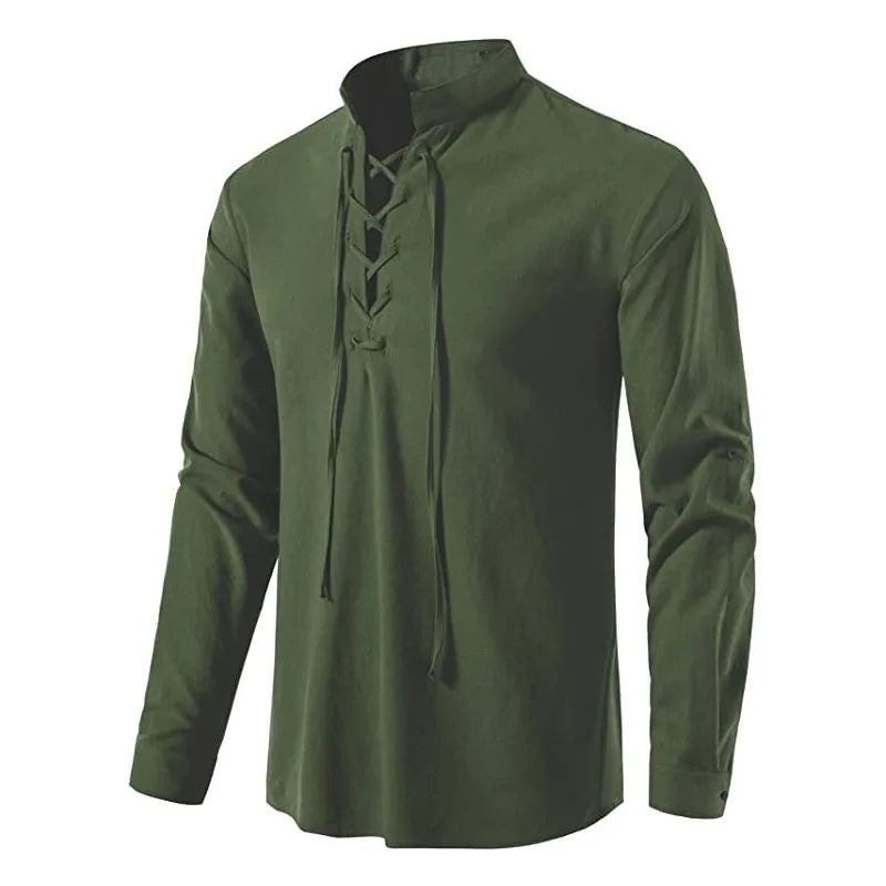The Hearthshirt – Laced Collar Viking Linen Shirt