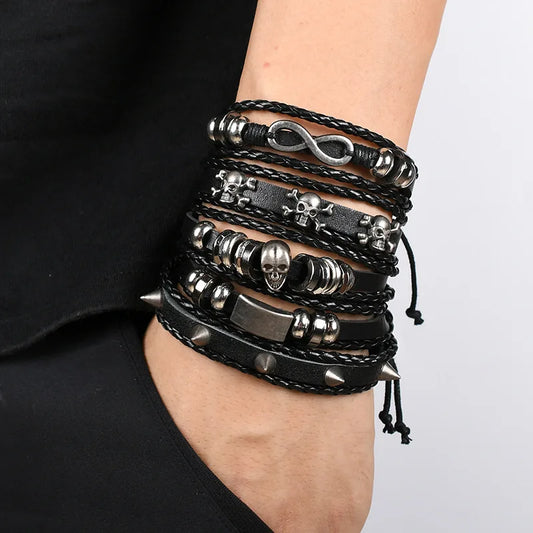 Valknut Bond – Leather Bracelet Stack for Lovers
