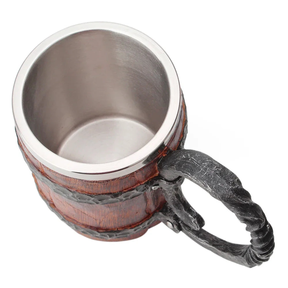 The Berserker’s Mug – Viking Wooden Tankard with Steel Rim
